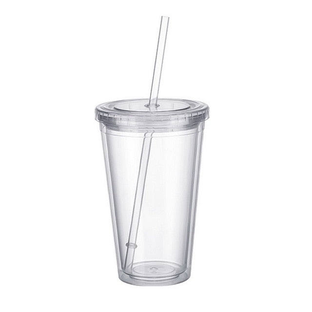 500ml Travel Mug With Straw Reusable Smoothie Plastic Iced Tumbler