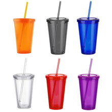 Load image into Gallery viewer, 500ml Travel Mug With Straw Reusable Smoothie Plastic Iced Tumbler Double-walled Ice Cold Drink Coffee Juice Tea Cup
