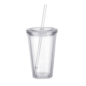 500ml Travel Mug With Straw Reusable Smoothie Plastic Iced Tumbler Double-walled Ice Cold Drink Coffee Juice Tea Cup