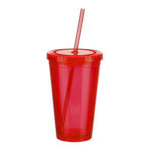 500ml Travel Mug With Straw Reusable Smoothie Plastic Iced Tumbler Double-walled Ice Cold Drink Coffee Juice Tea Cup