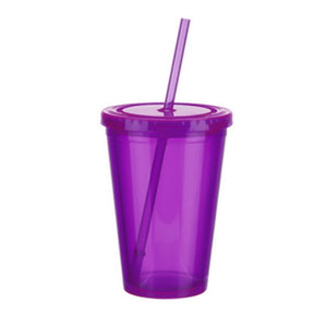 500ml Travel Mug With Straw Reusable Smoothie Plastic Iced Tumbler Double-walled Ice Cold Drink Coffee Juice Tea Cup