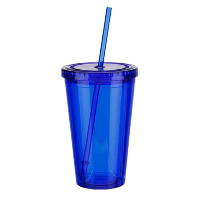 500ml Travel Mug With Straw Reusable Smoothie Plastic Iced Tumbler Double-walled Ice Cold Drink Coffee Juice Tea Cup